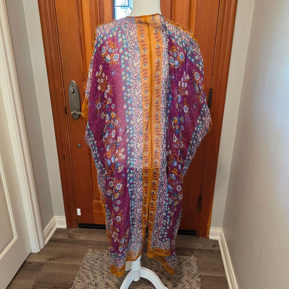 Natural Life Coverup Tunic Womens One Size OS Purple Floral Boho Duster Kimono - Picture 4 of 6